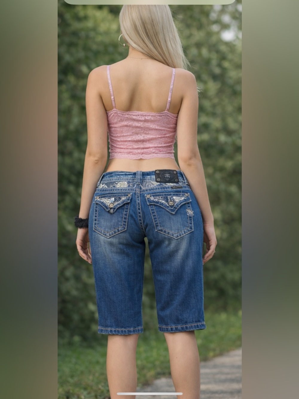 Y2K 00s McBling Baddie low rise Miss me bermuda short sz 28 bling Indie Sleaze